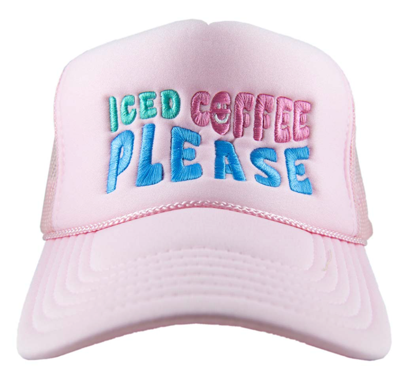 Iced Coffee Please Foam Trucker Hat Light Pink