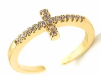 Lauren Kenzie Gold Diamond Cross Adjustable Ring