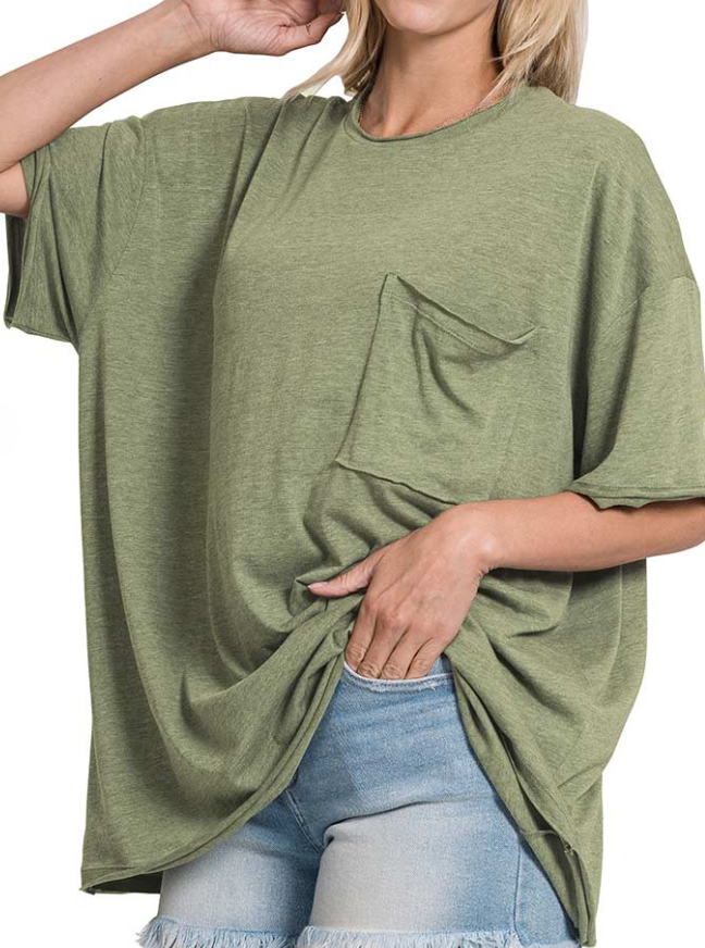 Heathered Oversized Comfy Pocket Boyfriend Tee