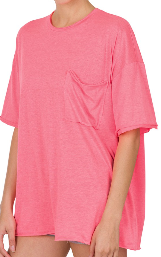 Heathered Oversized Comfy Pocket Boyfriend Tee