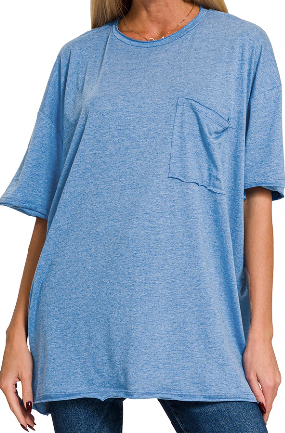 Heathered Oversized Comfy Pocket Boyfriend Tee