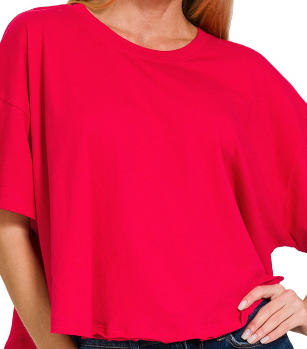 Cotton Round Neck Oversized Crop Tee