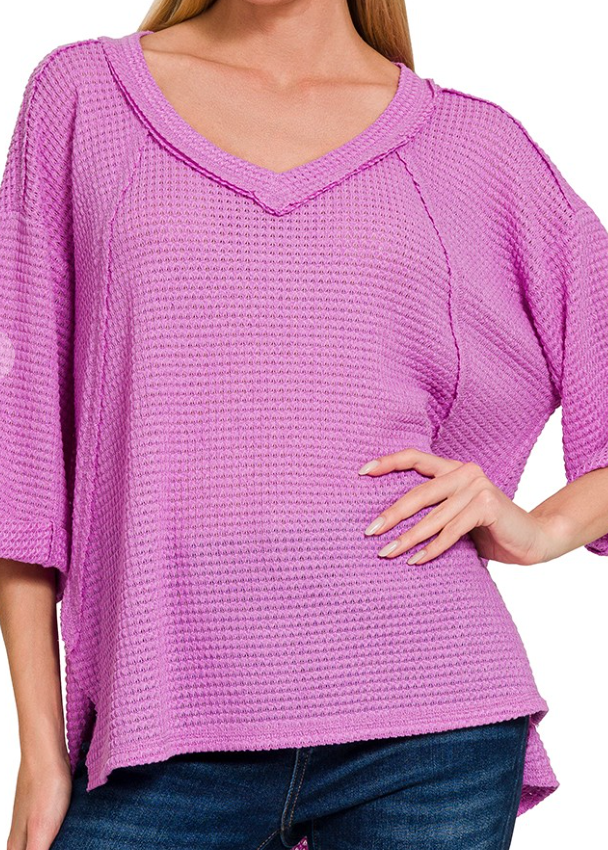 Oversized Brushed Waffle Exposed Seam Top