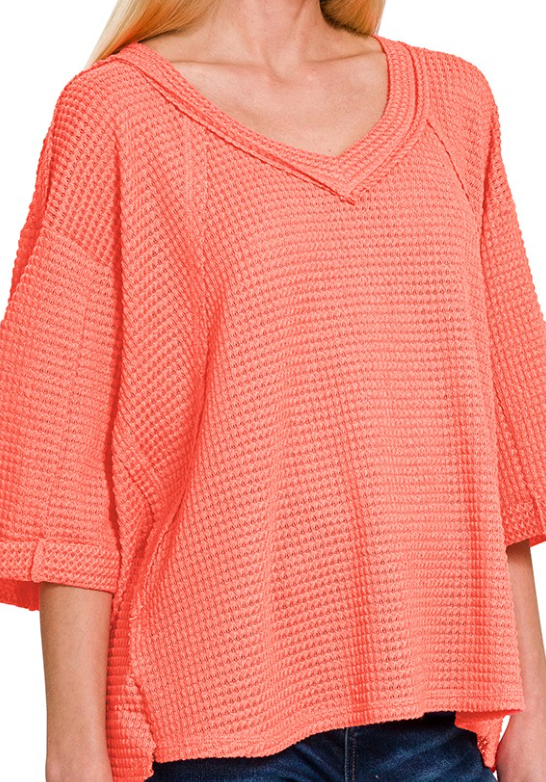 Oversized Brushed Waffle Exposed Seam Top