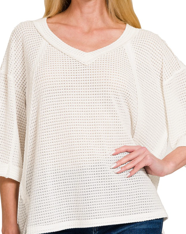 Oversized Brushed Waffle Exposed Seam Top