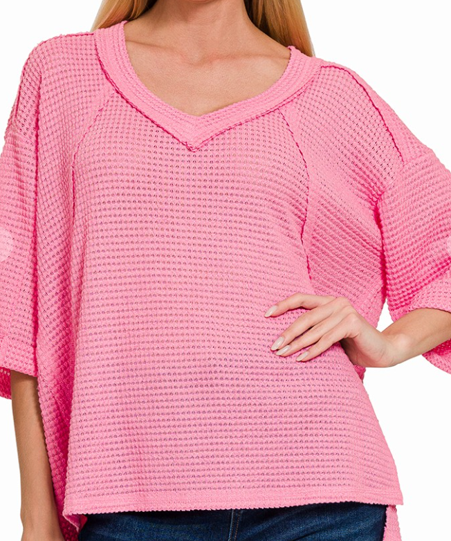 Oversized Brushed Waffle Exposed Seam Top