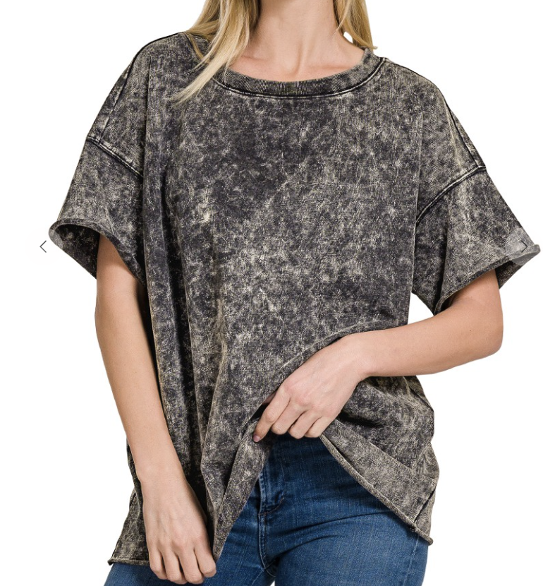 Mineral Wash Scoop Neck Raw Seam Oversized Tee