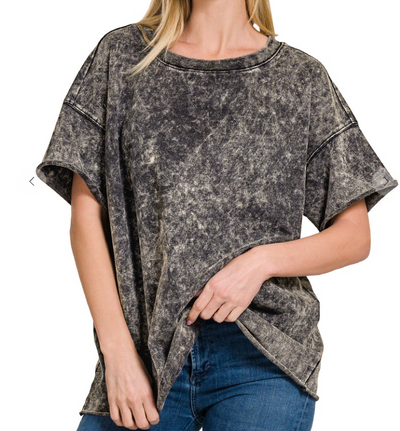 Mineral Wash Scoop Neck Raw Seam Oversized Tee