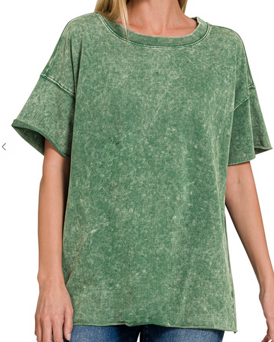 Mineral Wash Scoop Neck Raw Seam Oversized Tee