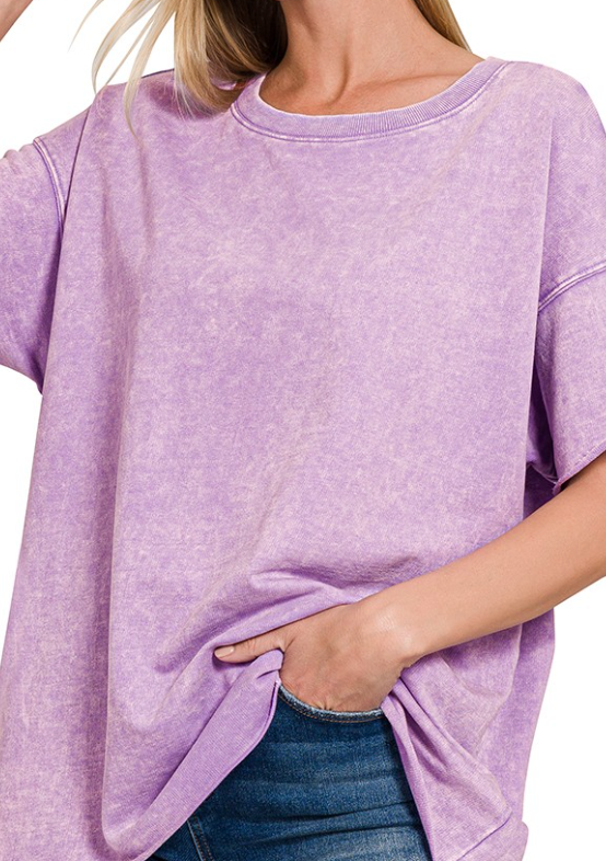 Mineral Wash Scoop Neck Raw Seam Oversized Tee