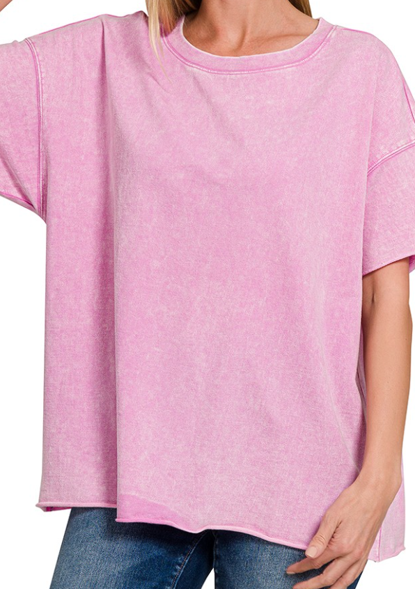 Mineral Wash Scoop Neck Raw Seam Oversized Tee