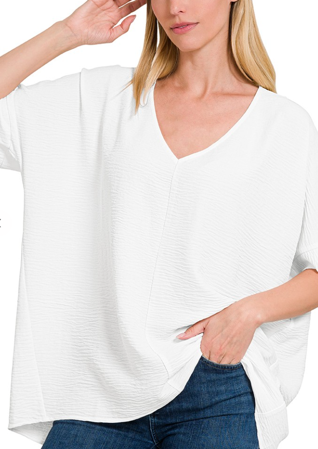 Oversized Exposed Seam Textured Flowy Blouse