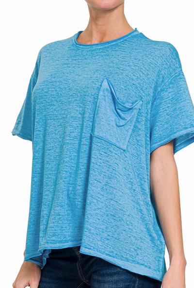 Oversized Burnout Washed Raw Edge Pocket Tee