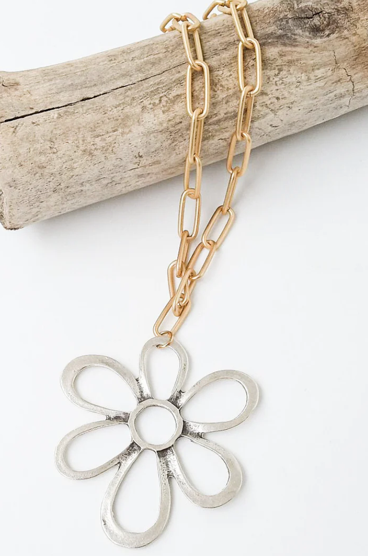 Virtue Jewelry Abstract Daisy on XL Paperclip Necklace