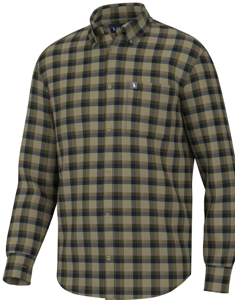 Local Boy Shaffer Stretch Flannel in Beige/Navy/Yellow