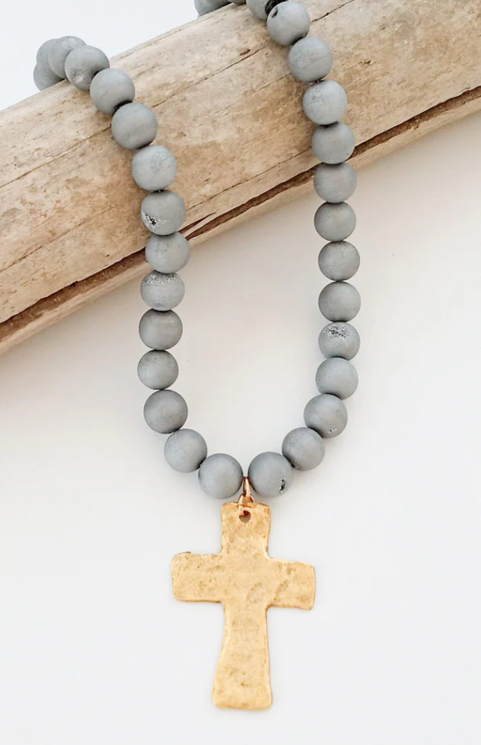 Virtue Gemstone Hammered Cross Necklace