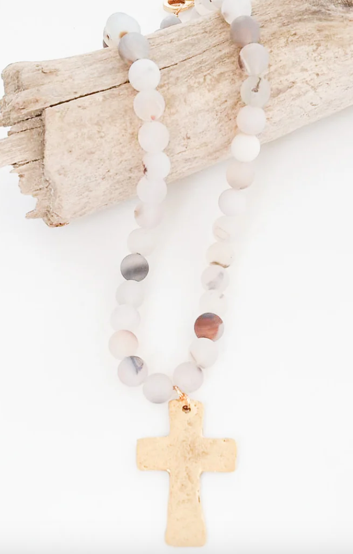 Virtue Gemstone Hammered Cross Necklace