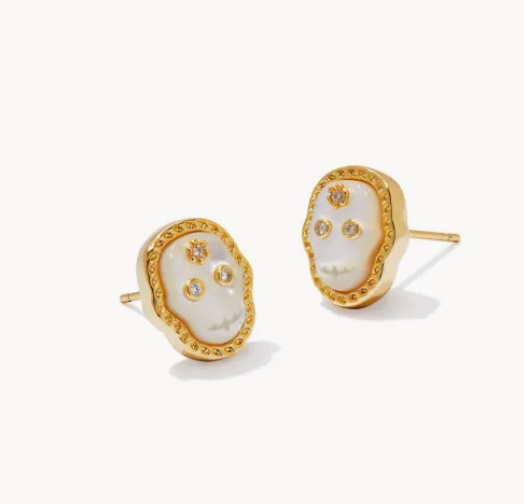 Kendra Scott Skeleton Gold Stud Earrings in Ivory Mother-of-Pearl