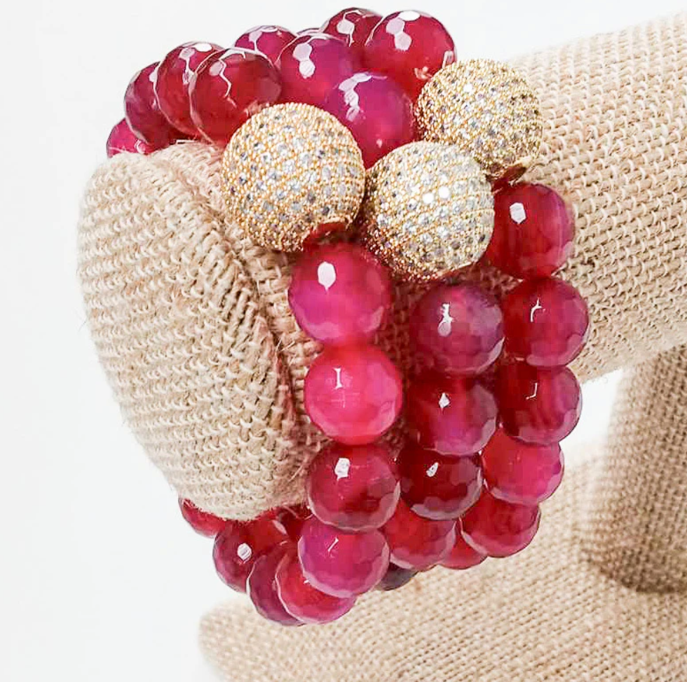 Virtue Jewelry Magenta Gemstone Pave Ball Bracelet