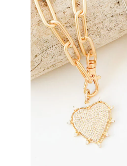 Virtue Jewelry XL Studded Pave Heart Necklace -Gold/Clear