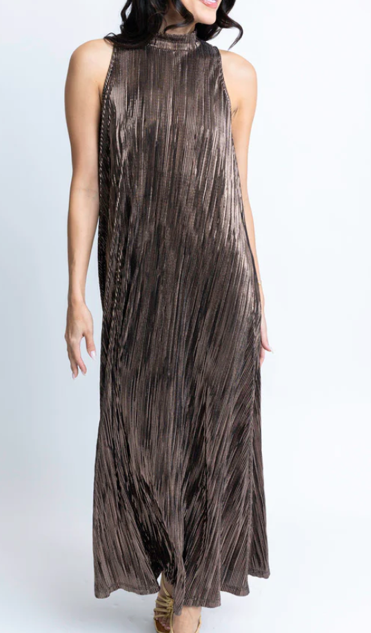 KARLIE Black Metallic Halter Maxi