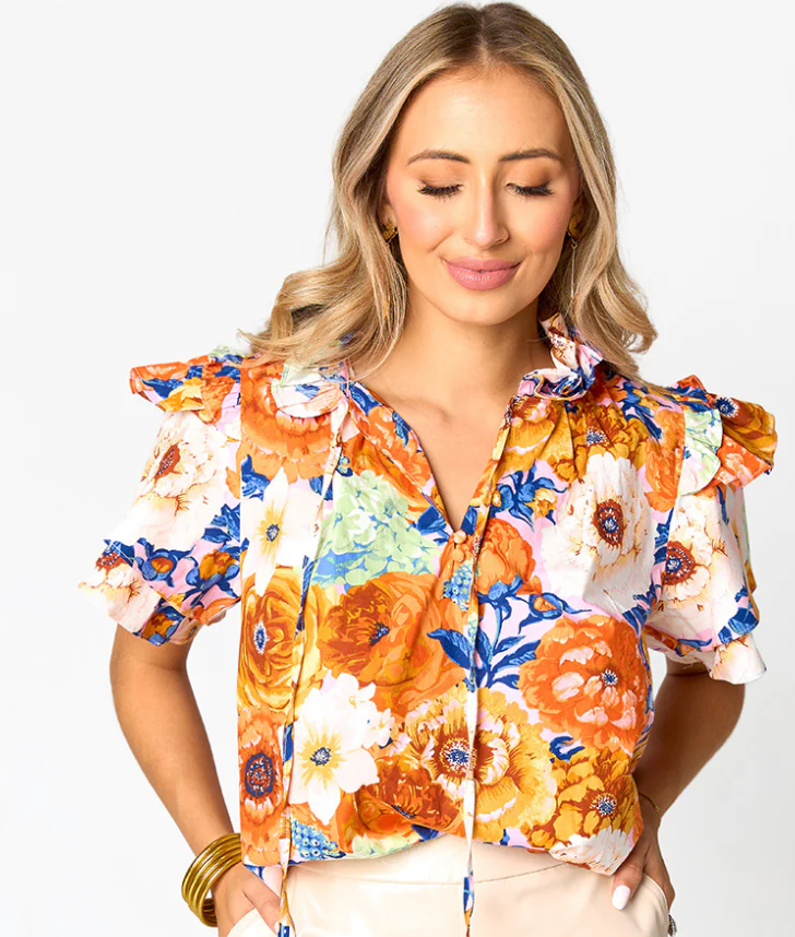 BuddyLove Shauna Ruffle Shoulder Top - Seeya Later