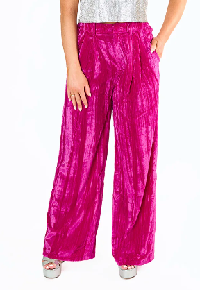 BuddyLove Sondra High-Waisted Velvet Pants - Fuchsia