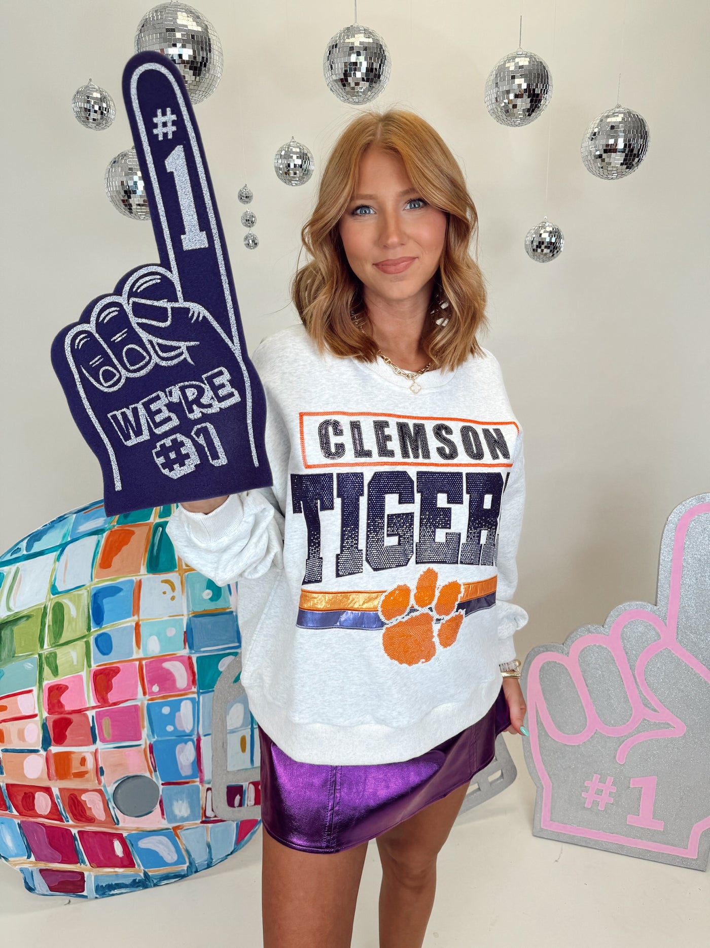 Queen of Sparkles Grey Clemson Tigers Vintage Sweatshirt