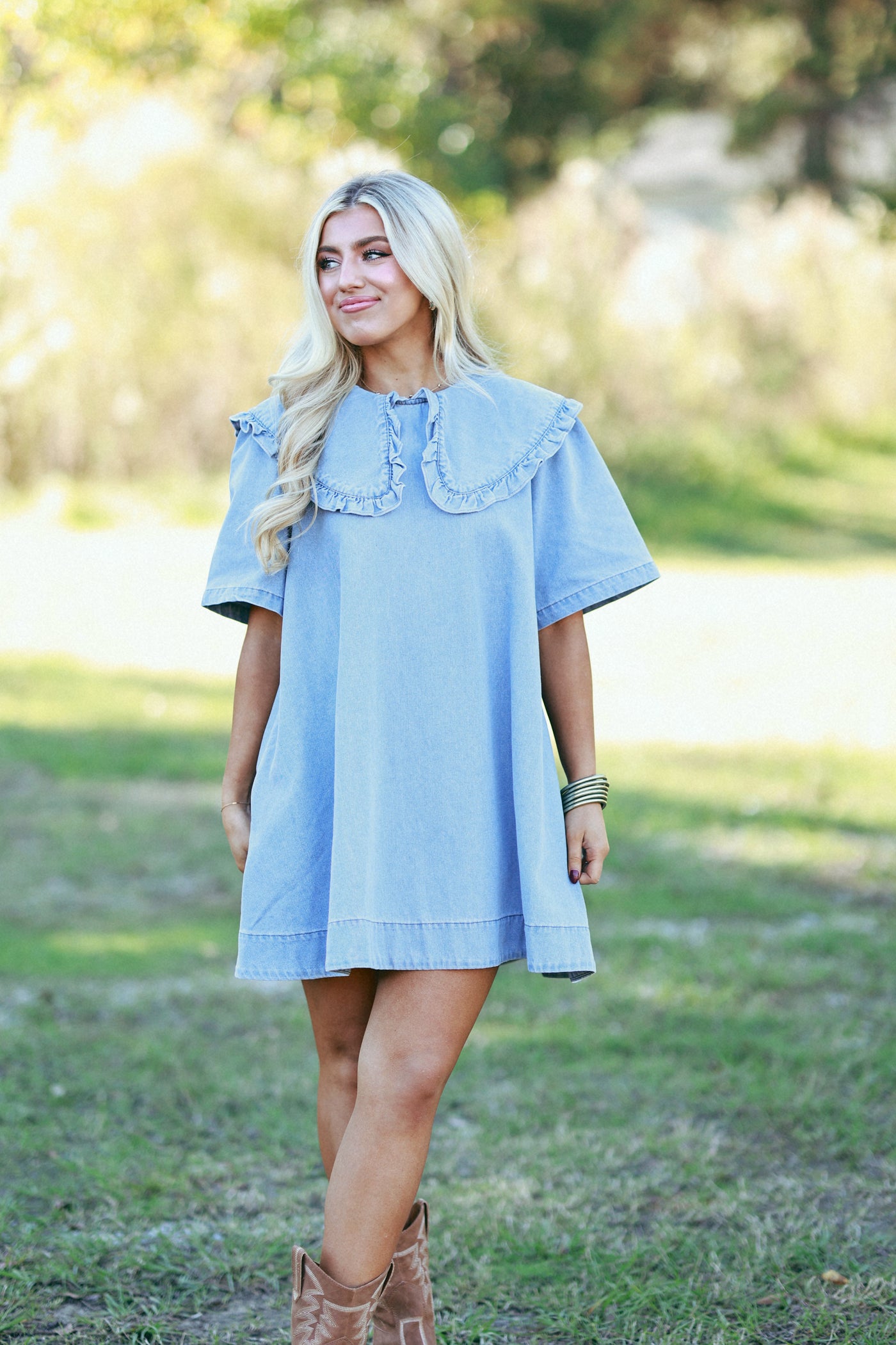 Light Denim Oversized Collar Mini Dress