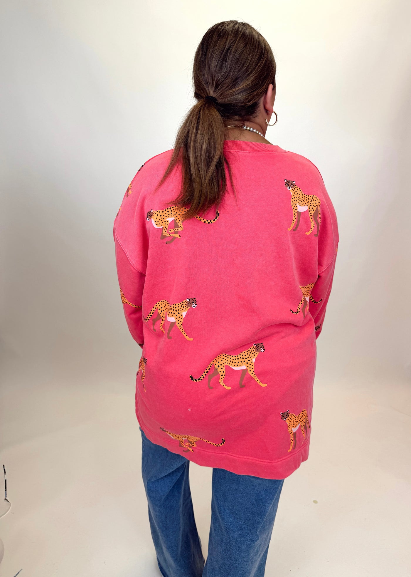 Pink Jaguar Oversized Side Slit Sweatshirt