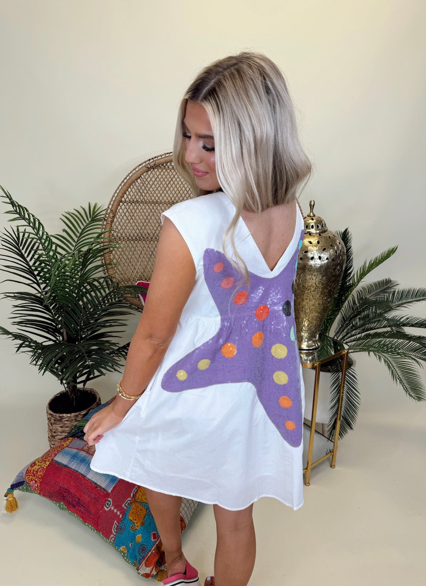 Queen Of Sparkles White Oversized Rainbow Shell Tank Dress