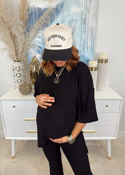 Black Ultra Soft Ribbed Knit Dolman Tee and Kick Flare Pant Set