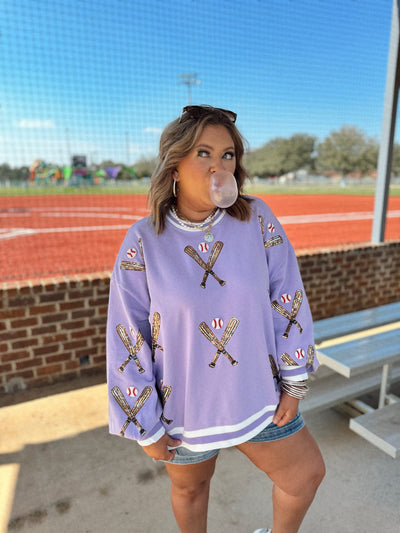 Queen Of Sparkles Lavender Scattered Baseball Bat Sweatshirt