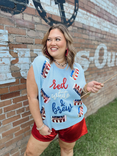 Queen Of Sparkles Light Blue 'Red, White & Brew' Sweater Vest