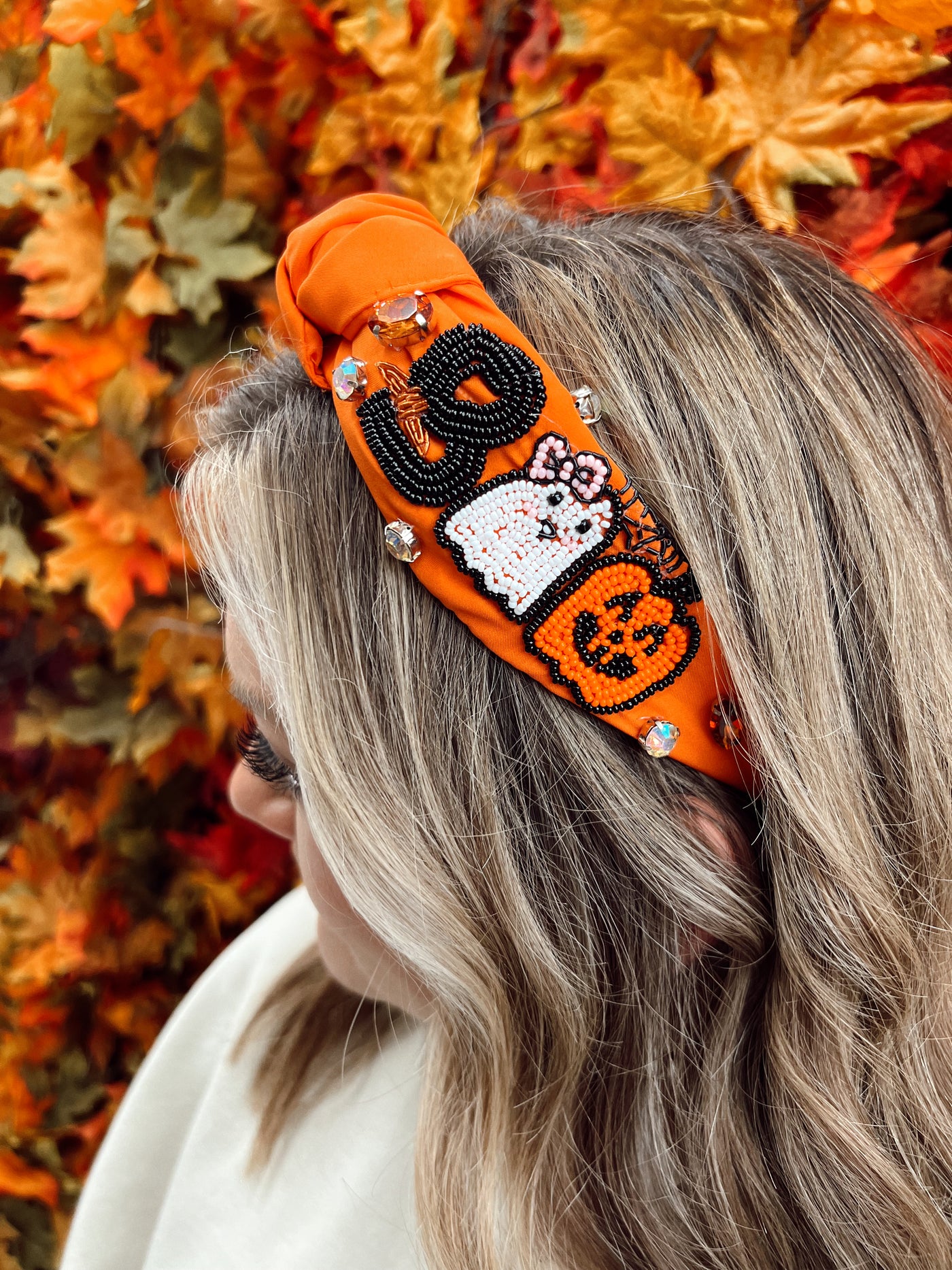 Orange Halloween Beaded Headband