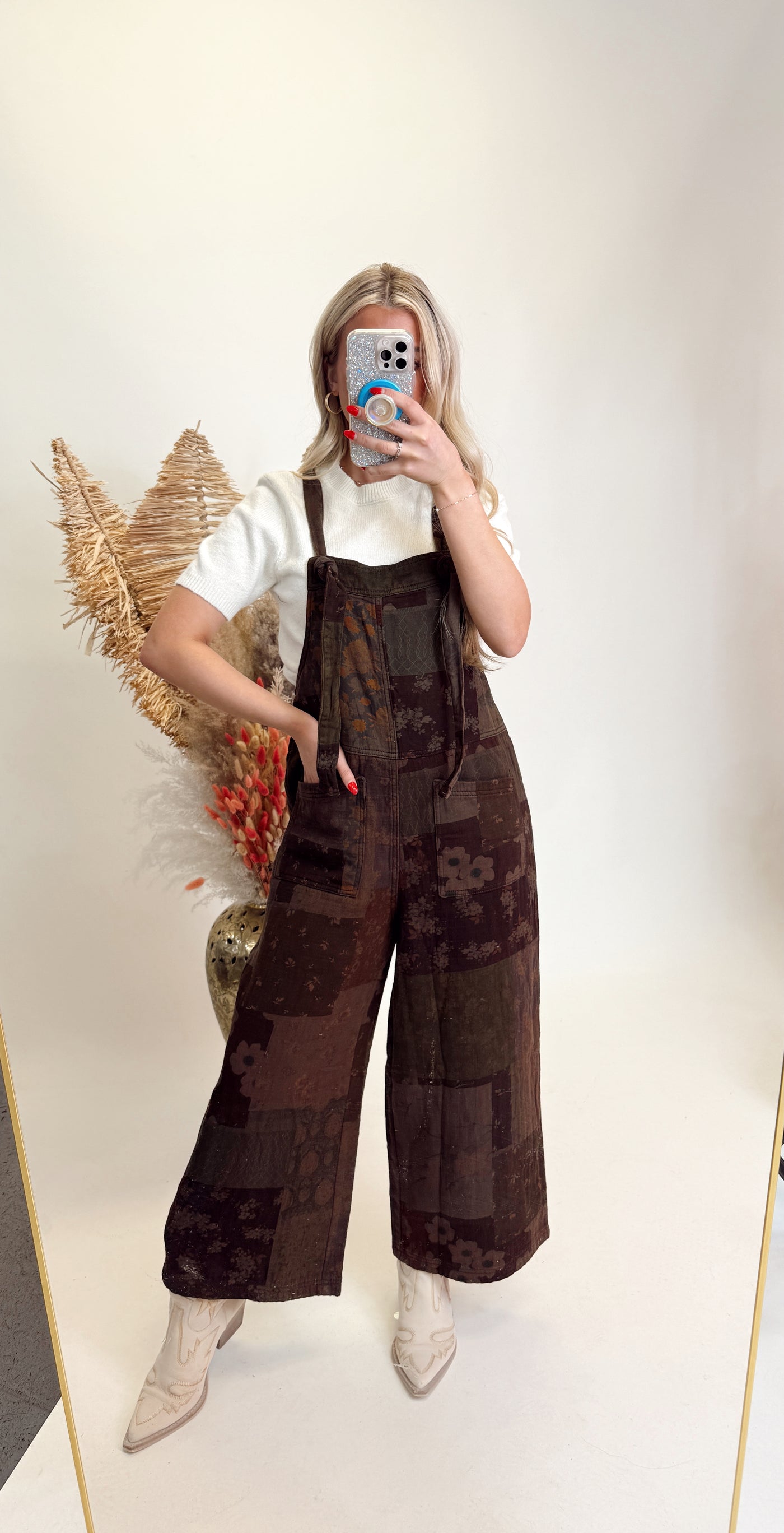 Espresso Printed Oversized Mineral Washed Overalls