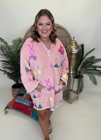 Queen of Sparkles Peach Hanging Swimsuits Hooded Terry Cloth Coverup