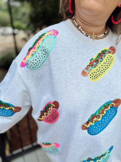 Queen of Sparkles Grey Multi Hot Dog Sweatshirt