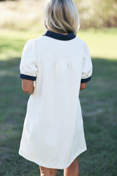 Cream Multi Collared Button Detail Textured Dress