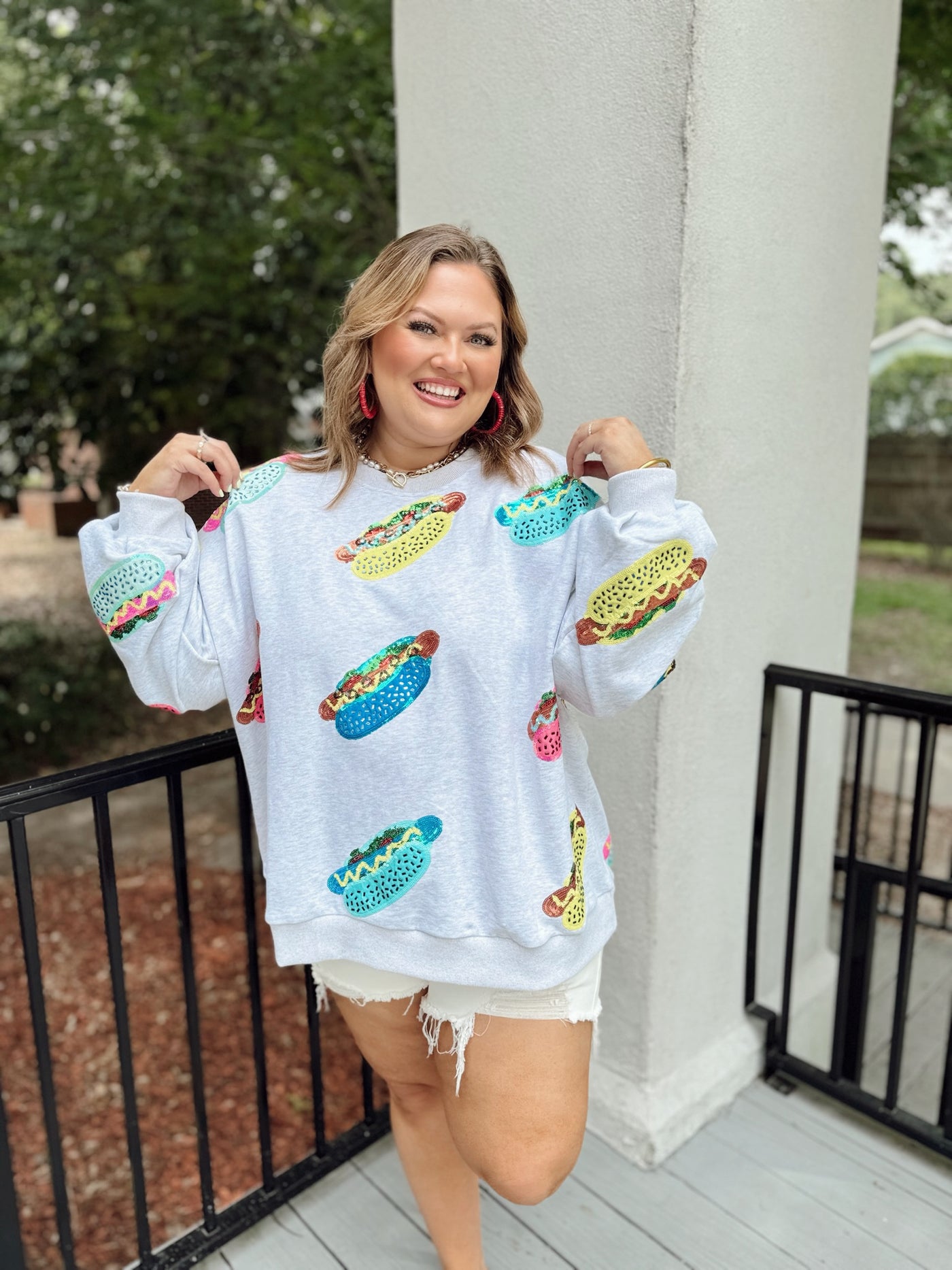 Queen of Sparkles Grey Multi Hot Dog Sweatshirt