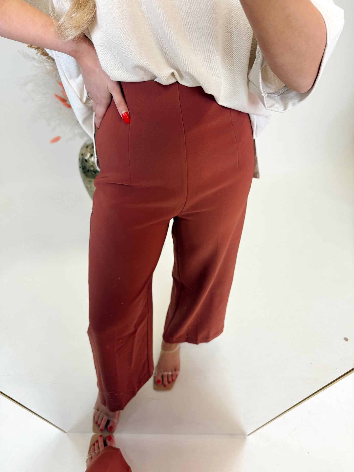 Rust Pleated Wide Leg Pants