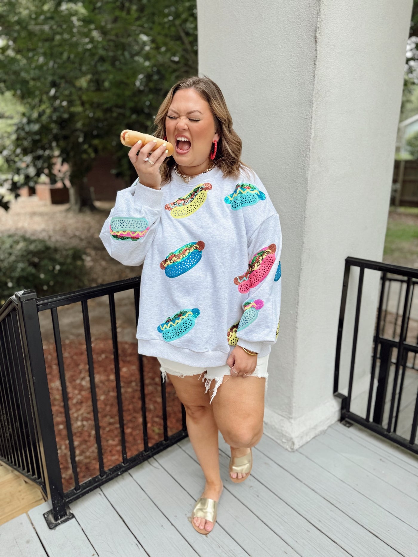 Queen of Sparkles Grey Multi Hot Dog Sweatshirt