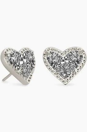 Kendra Scott Silver Ari Heart Stud Earrings in Platinum Drusy