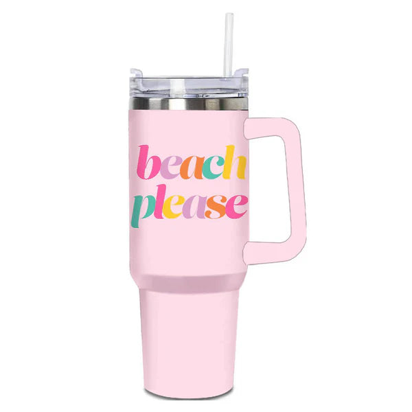 Beach Please Tumbler Cup w/ Handle