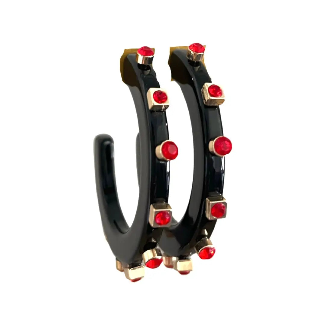 Smith & Co. City Girl Jewel Hoops - Black & Red