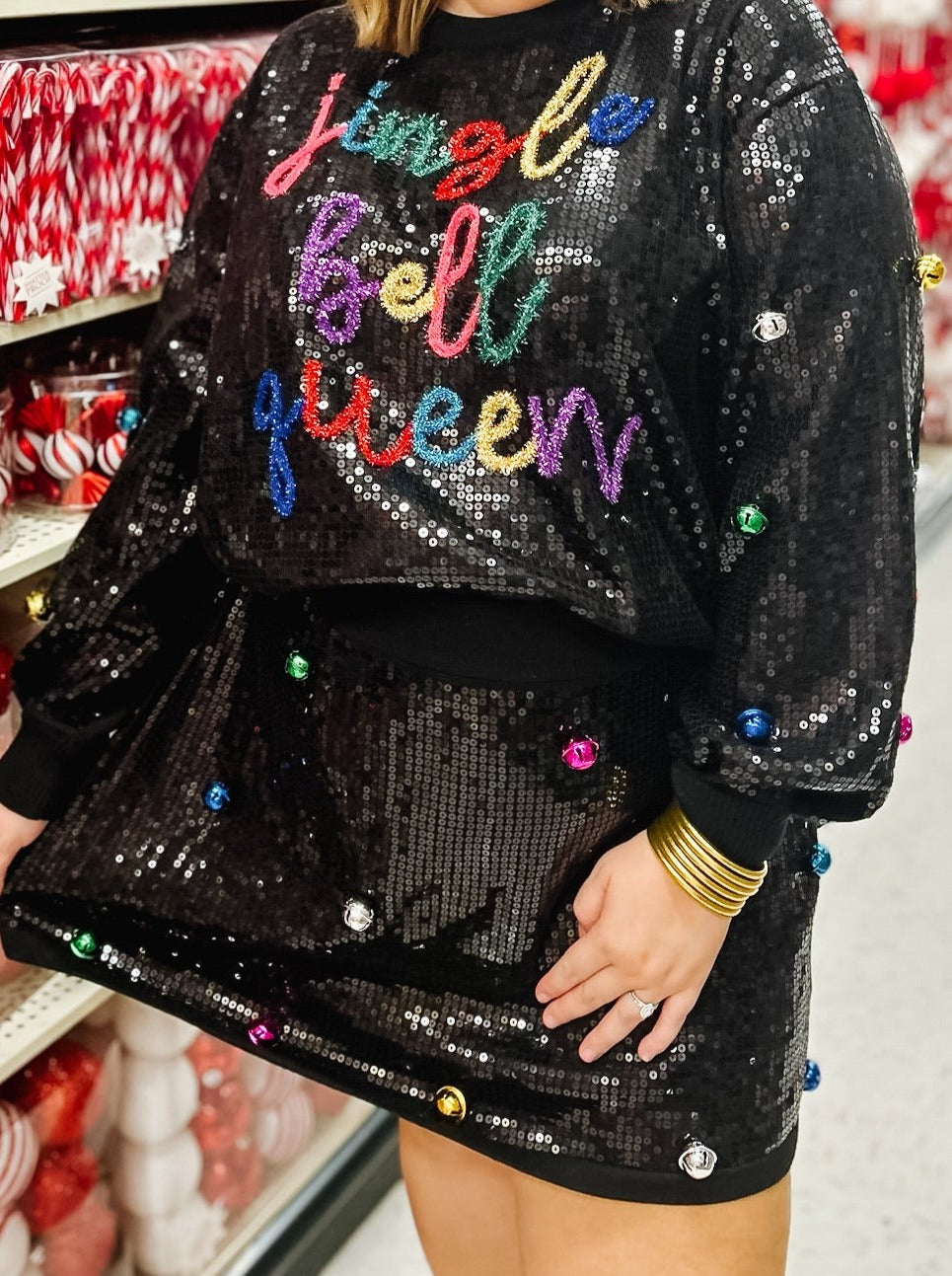 Queen Of Sparkles Black Full Sequin Multi Bell Skirt