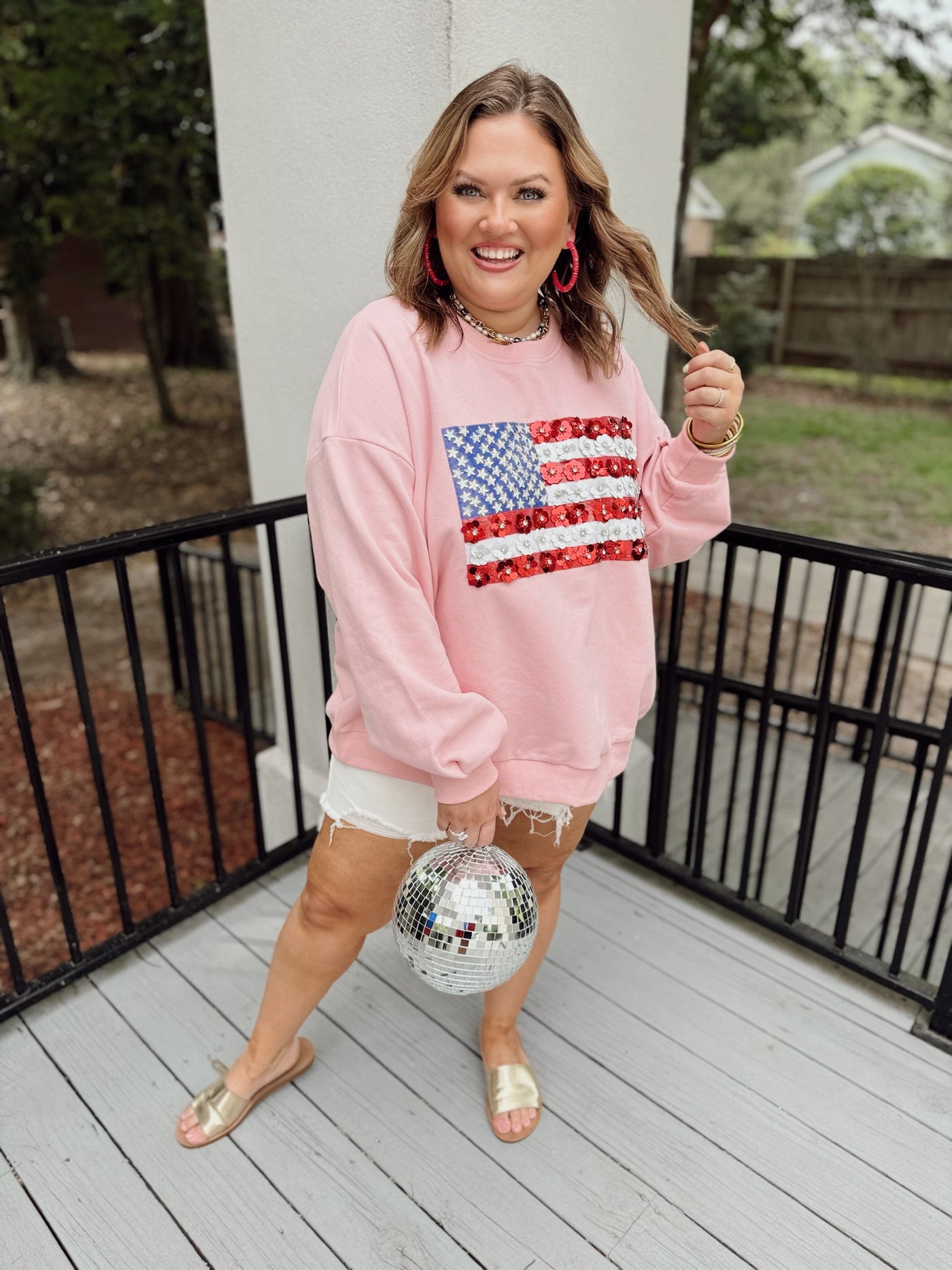 Queen of Sparkles Pink Flower American Flag Sweatshirt