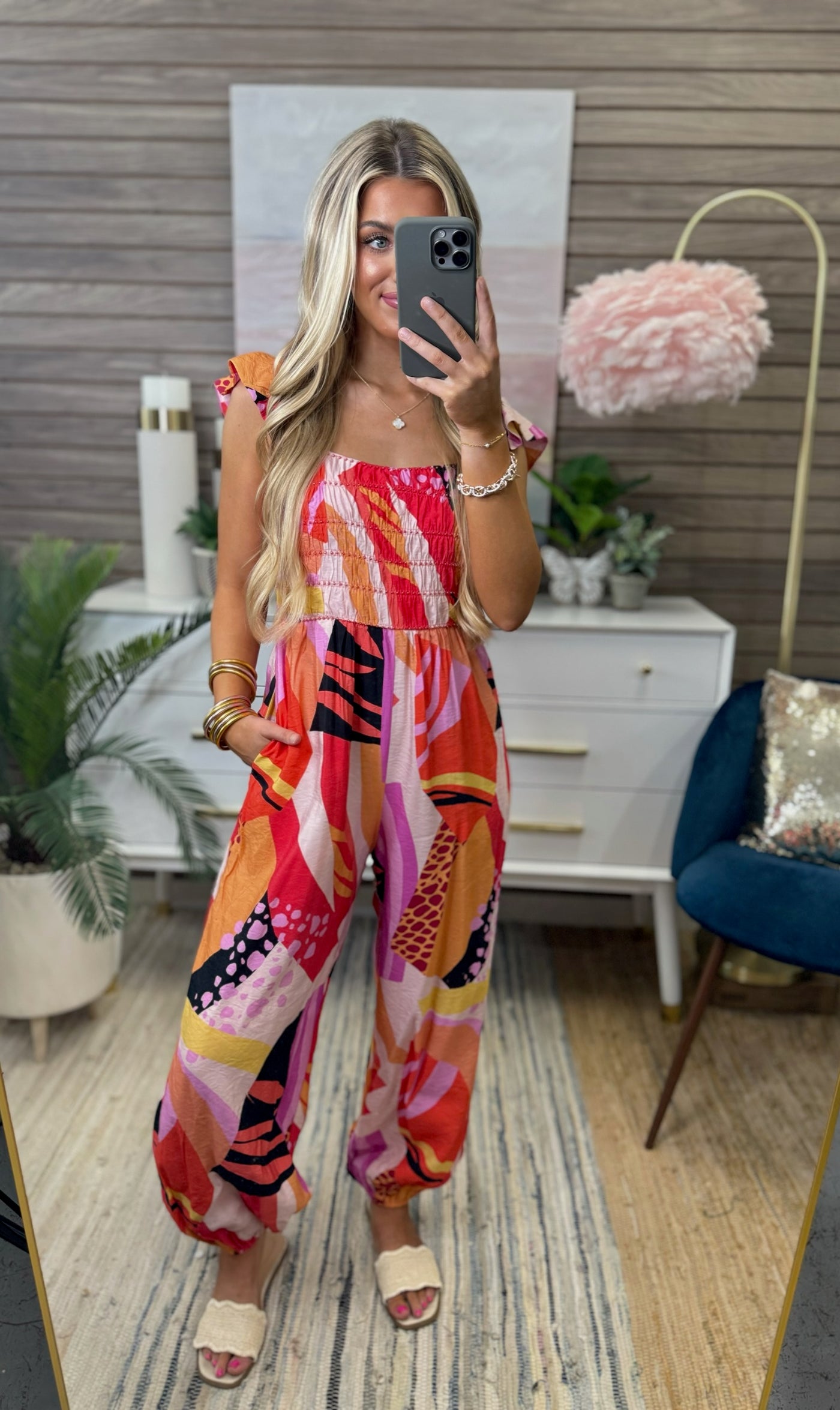 Multicolor Printed Flutter Sleeve Jumpsuit