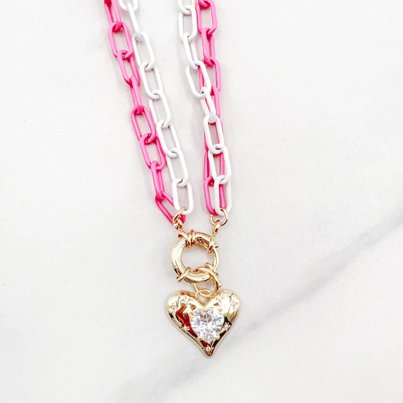 Treasure Jewels Double Enamel Chain Heart Necklace