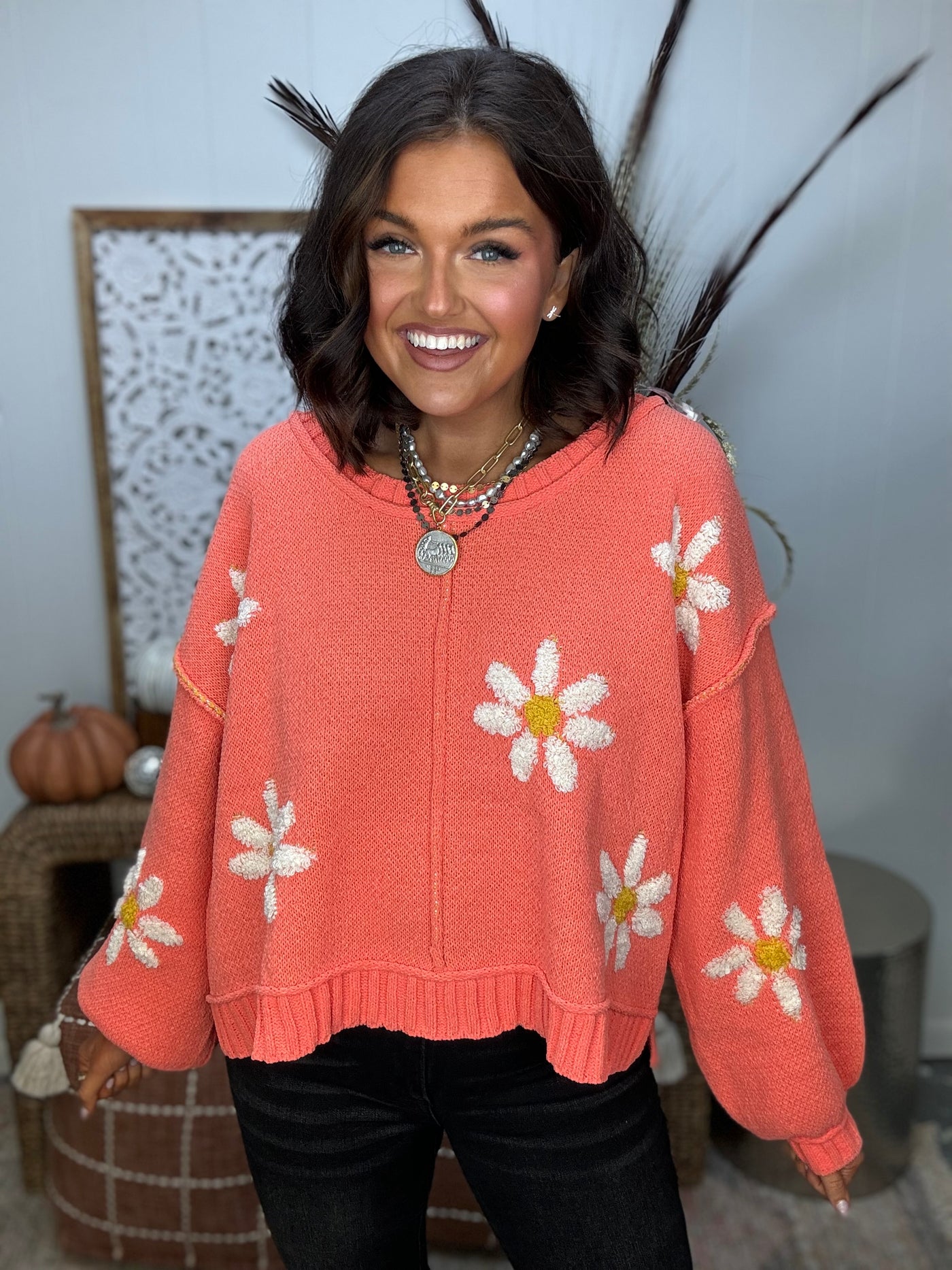 Coral Mix Oversized Floral Sweater